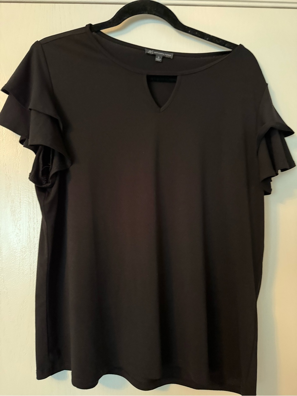 Adrianna Papell Black Ruffle Sleeve Keyhole Top